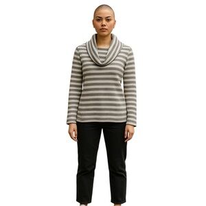 Chip & Pepper Womens Size Large Gray White Striped Cowl Neck Knit Top